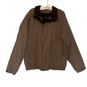 Claiborne Mens Khaki Quilted Bomber Jacket Sz L Quilted Zip Front Snap Collar